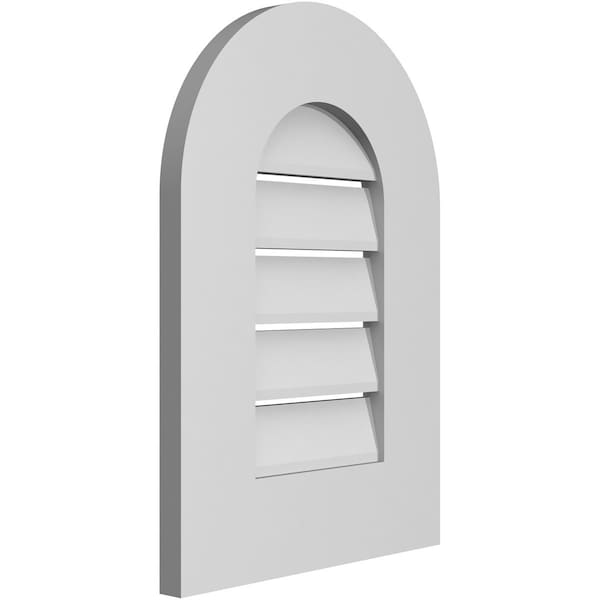 Round Top Surface Mount PVC Gable Vent: Functional, W/ 3-1/2W X 1P Standard Frame, 14W X 20H